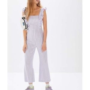 Urban Outfitters emerson gingham ruffle jumpsuit Size Small Blue White